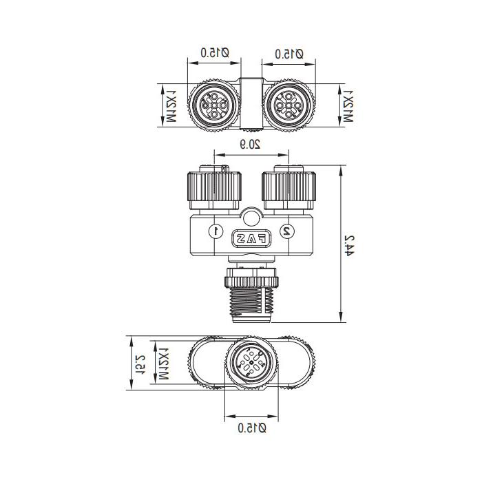 M12 5Pin公/2M12 5Pin母，y型连接器，644331