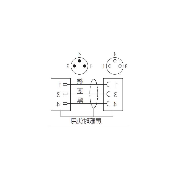 M8 3Pin, female straight turn male straight, double end precast PUR flexible cable, black sheath, 63D001-XXX