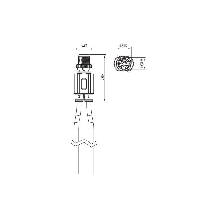 M12 4Pin公/2x自由端，y型预铸PUR拖链电缆，黑色护套，64SY01-XXX