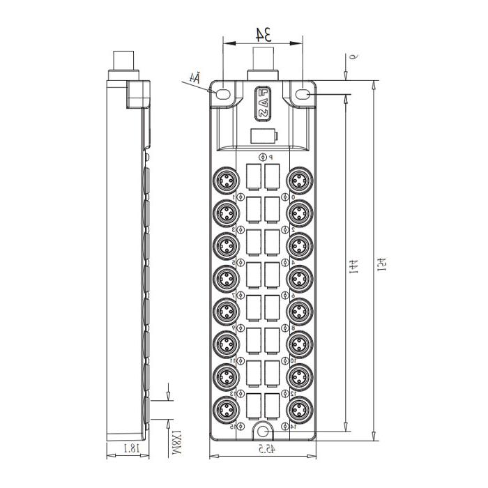 M8 junction box, single channel, PNP, 16-port all-in-one, LED, PUR flexible cable, black sheath, 23PA41-XXX