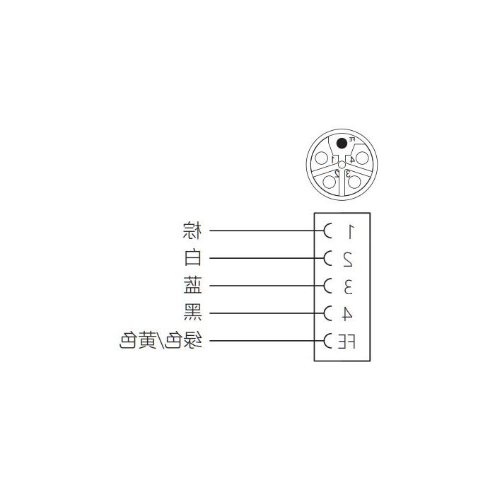 M12 5Pin L-coded, straight female head, flange socket, plate rear installation, suitable for field welding installation, 64LB01H